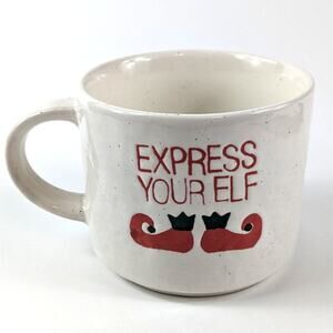 Crate & Barrel Express Your Elf Stoneware Coffee Mug 14oz Holiday Christmas Cup